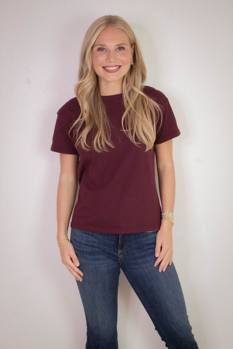 Sarah Round Neck Tee, Burgundy