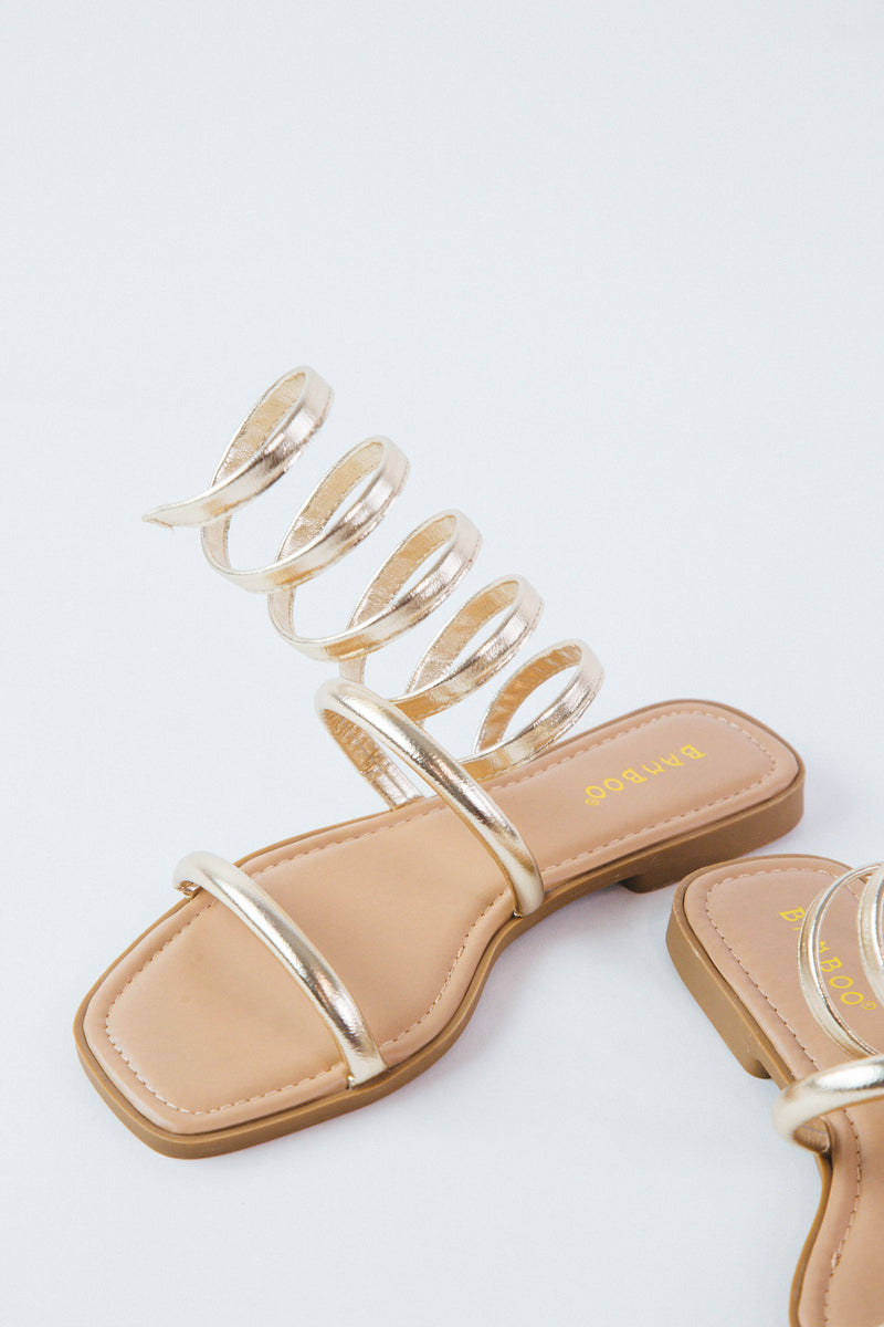 Hint Coil Ankle Wrap Sandal, Gold Metallic