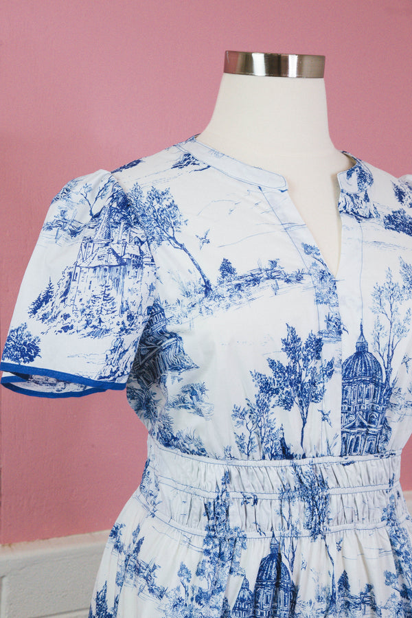 Kinsley Printed Split Neck Maxi Dress, Blue | Extended Sizes