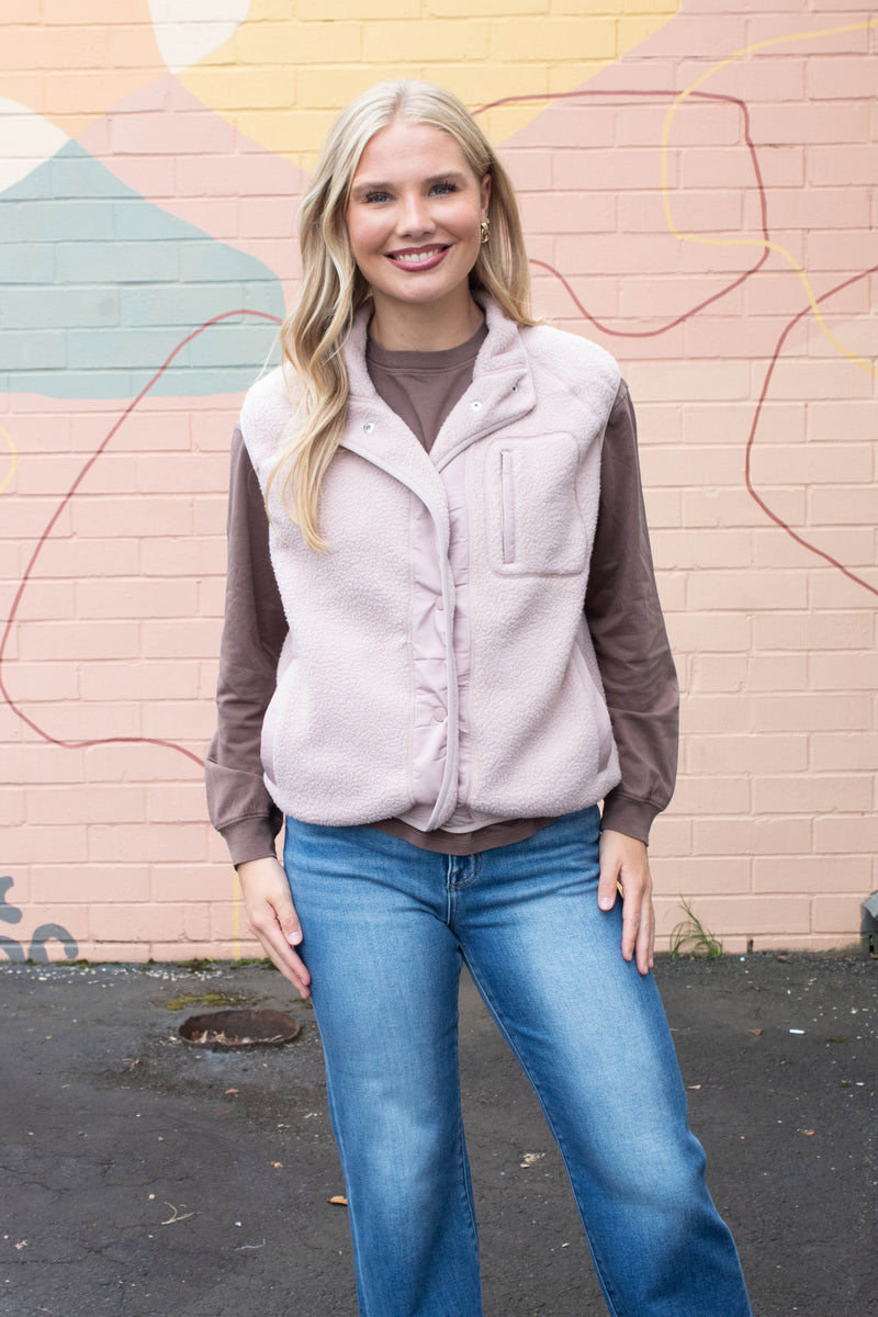 Elena Fleece Button Up Vest, Blush