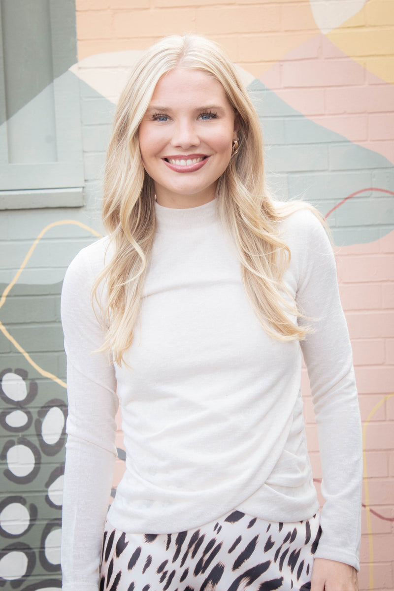 Draped Mock Neck Top, Mother of Pearl | Sanctuary