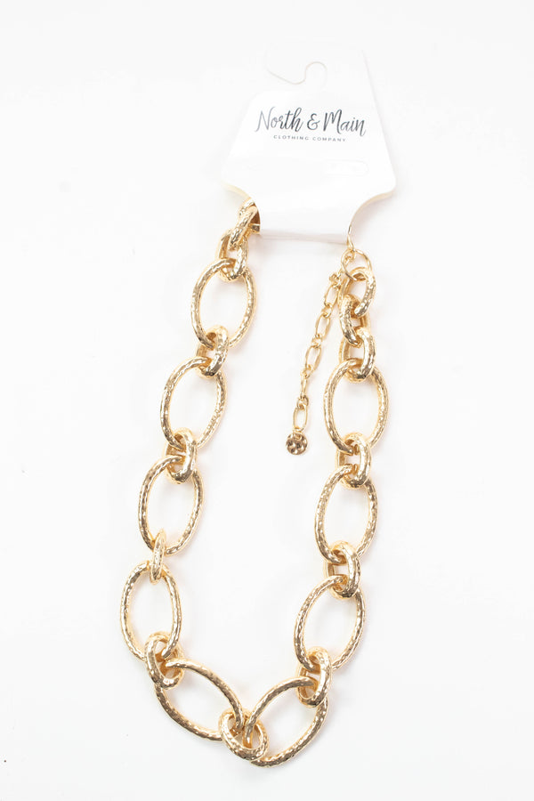 Anne Hammered Open Circle Chunky Necklace, Gold