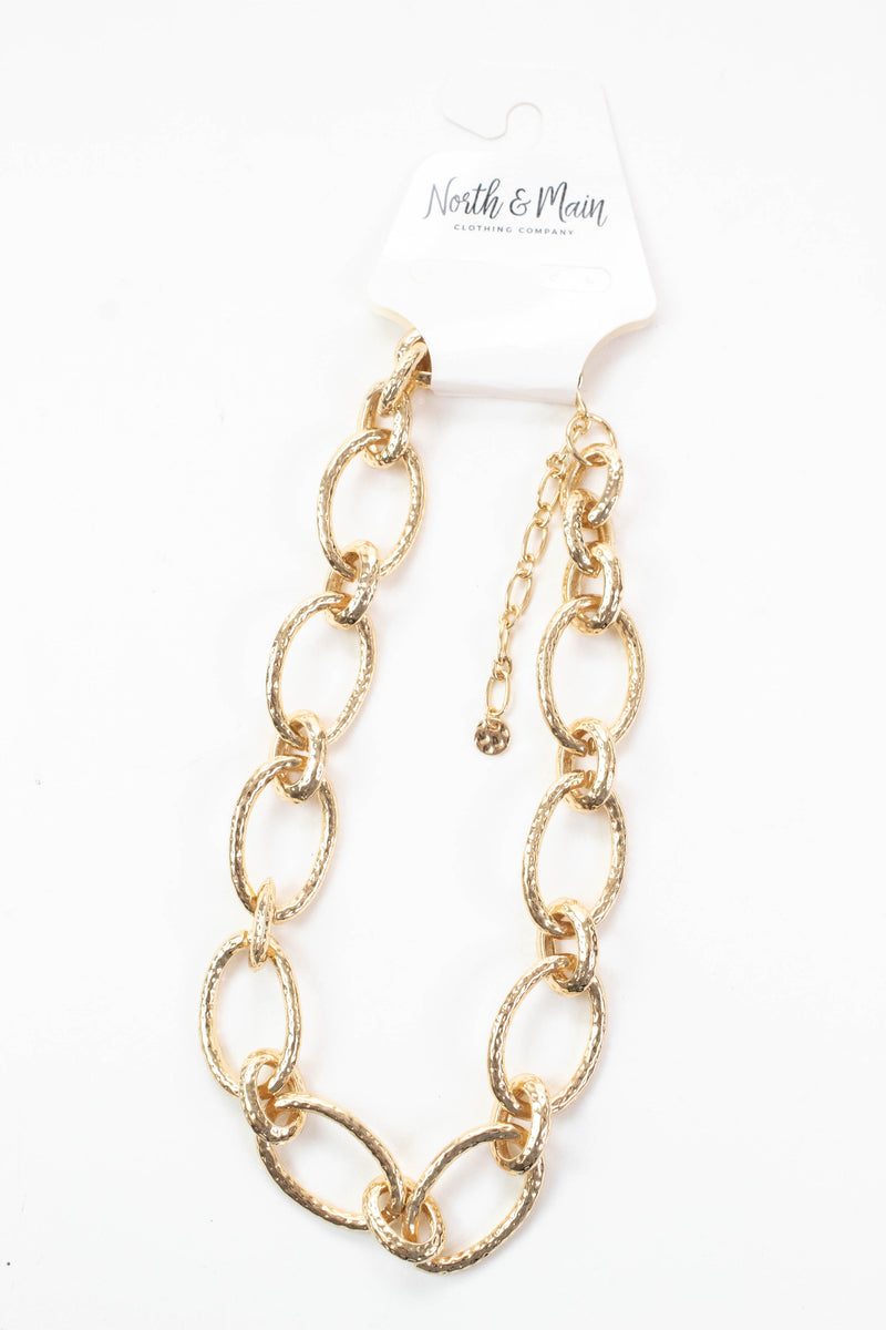Anne Hammered Open Circle Chunky Necklace, Gold