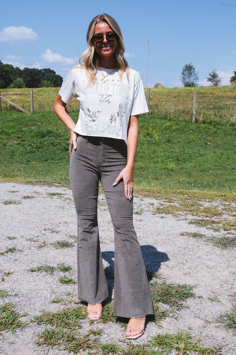 World Tour Cropped Graphic Tee, Antique White