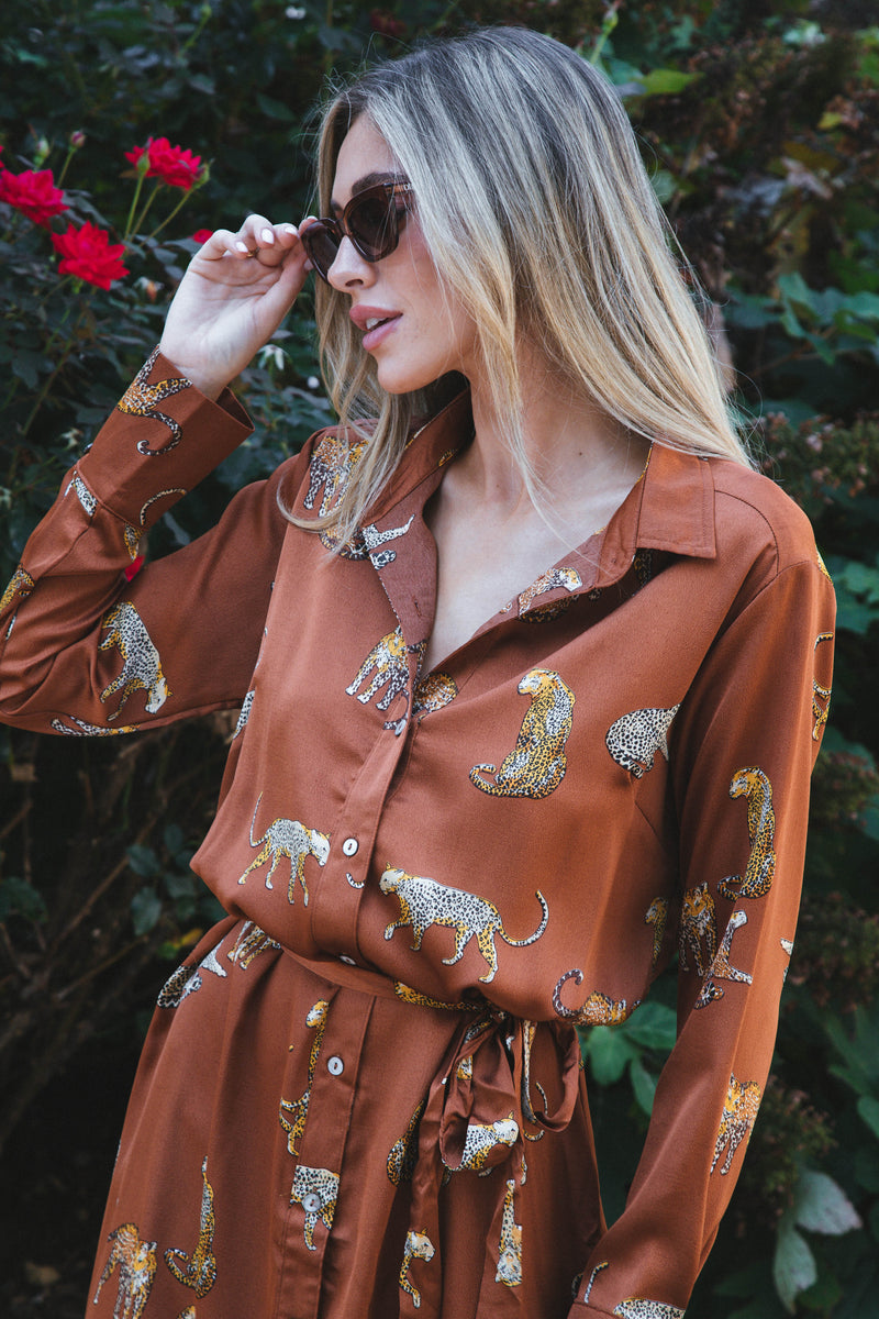 Golden Goddess Satin Midi Dress, Toffee