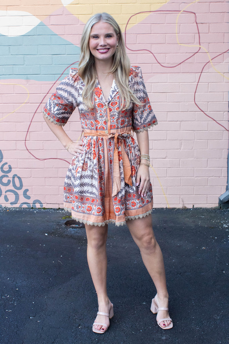 Maren Lace Trim Accented Dress, Charcoal