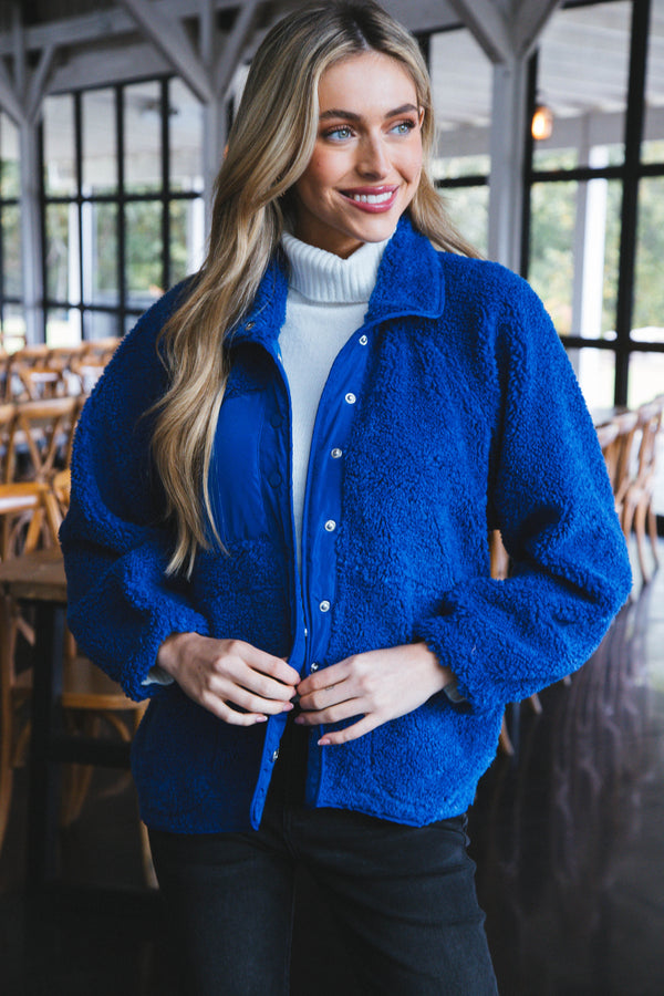 Selkirk Button Fleece Jacket, Royal Blue
