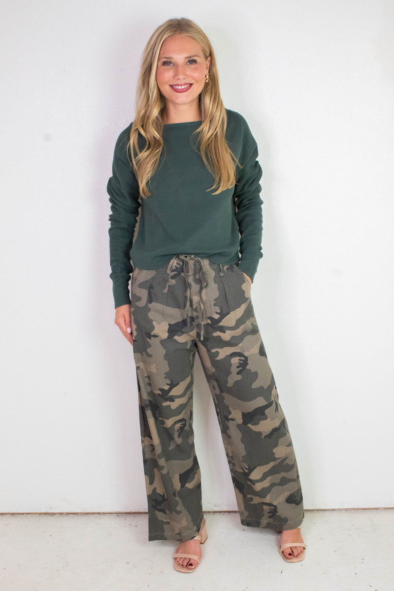 Rosalia Front Tie Woven Pant, Camo