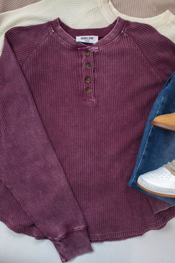 Jordan Knit Henley Top, Dark Cherry