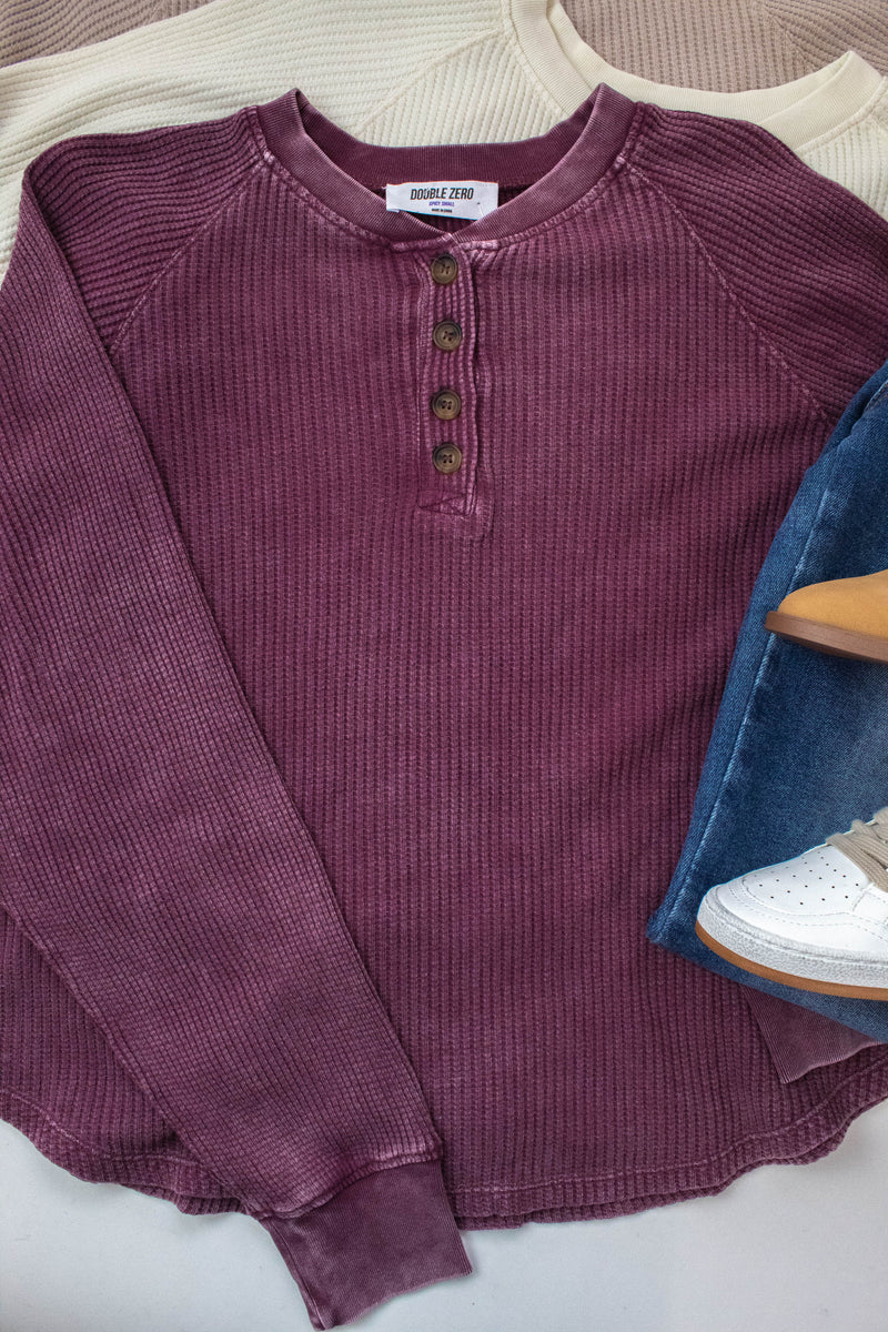 Jordan Knit Henley Top, Dark Cherry