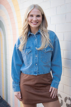 Rafi Denim Top, Forever Blue | Steve Madden