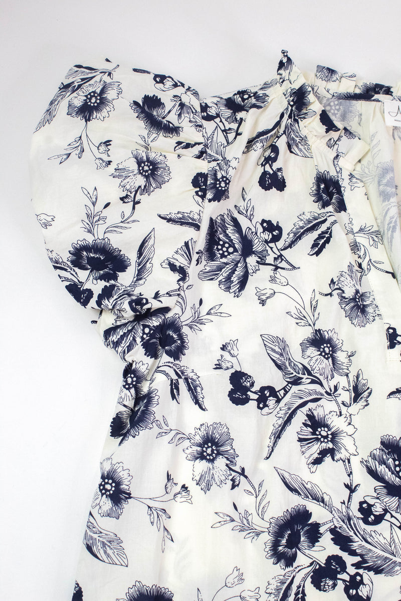 Alice Floral Split Neck Top, Ivory
