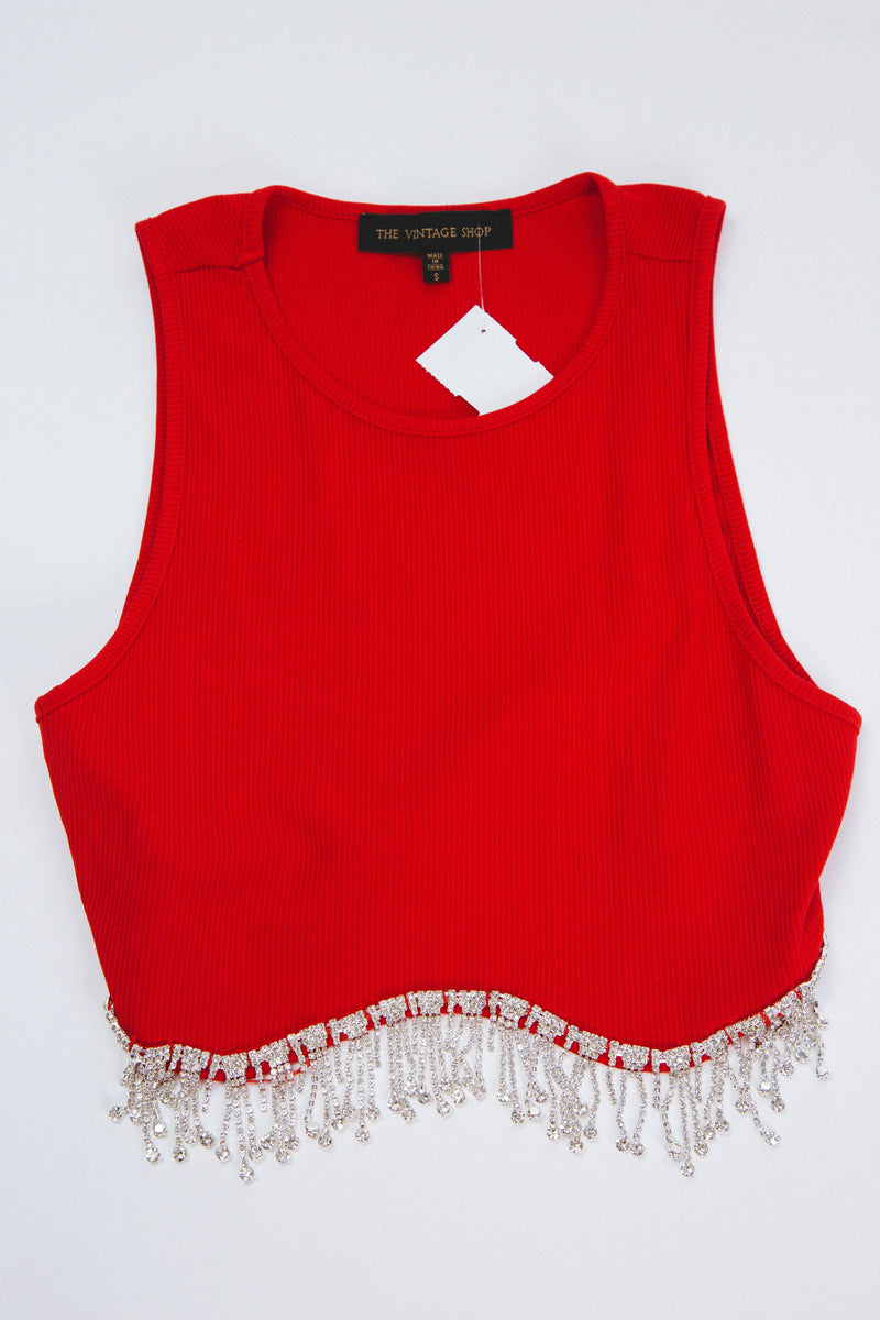Shining Sleeveless Crop Top, Red