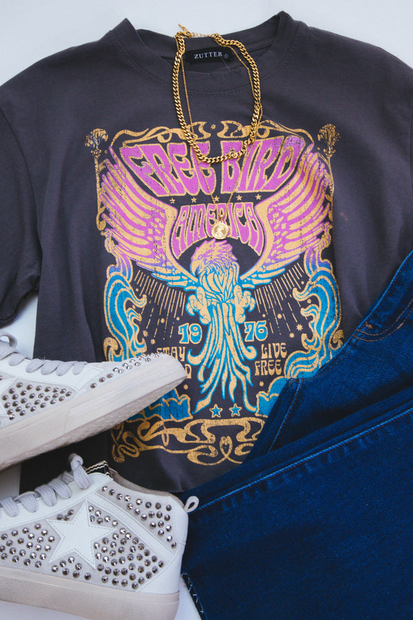 Free Bird America Cropped Tee, Ink