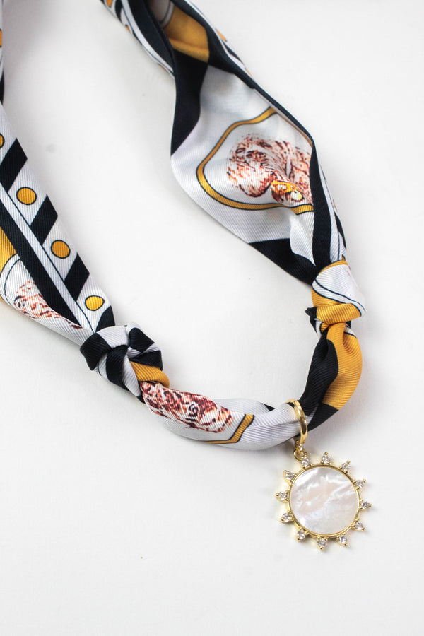 Frankie Sun Charm Scarf Necklace, Black/Gold | Nora James Jewelry