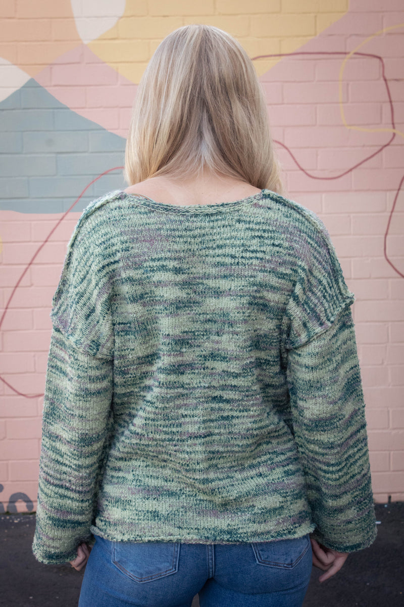 Mavis Seam Detail Sweater, Green Mix