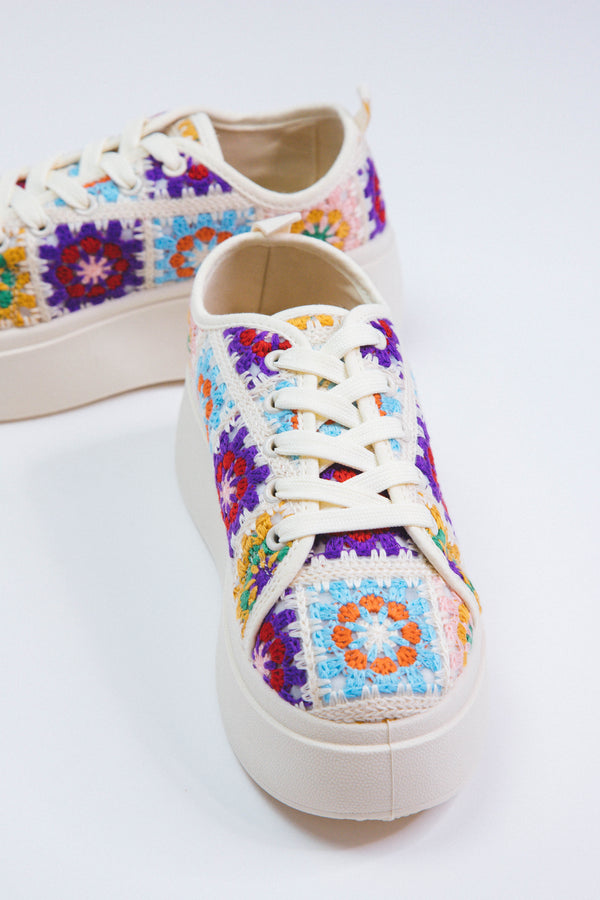 Rambling Crochet Platform Sneaker, Pink Multi | Dirty Landry