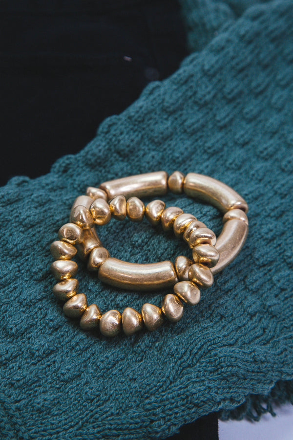 Acrylic Stone Bracelet Set, Worn Gold
