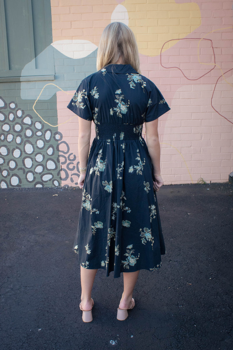Ella Printed Zip Up Midi Dress, Black