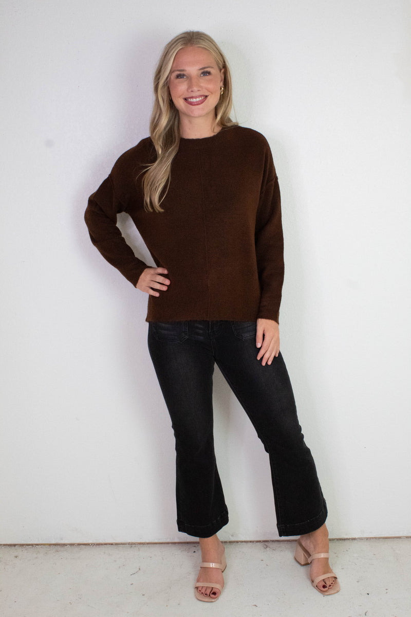 Noa Front Seam Detail Sweater, Brown