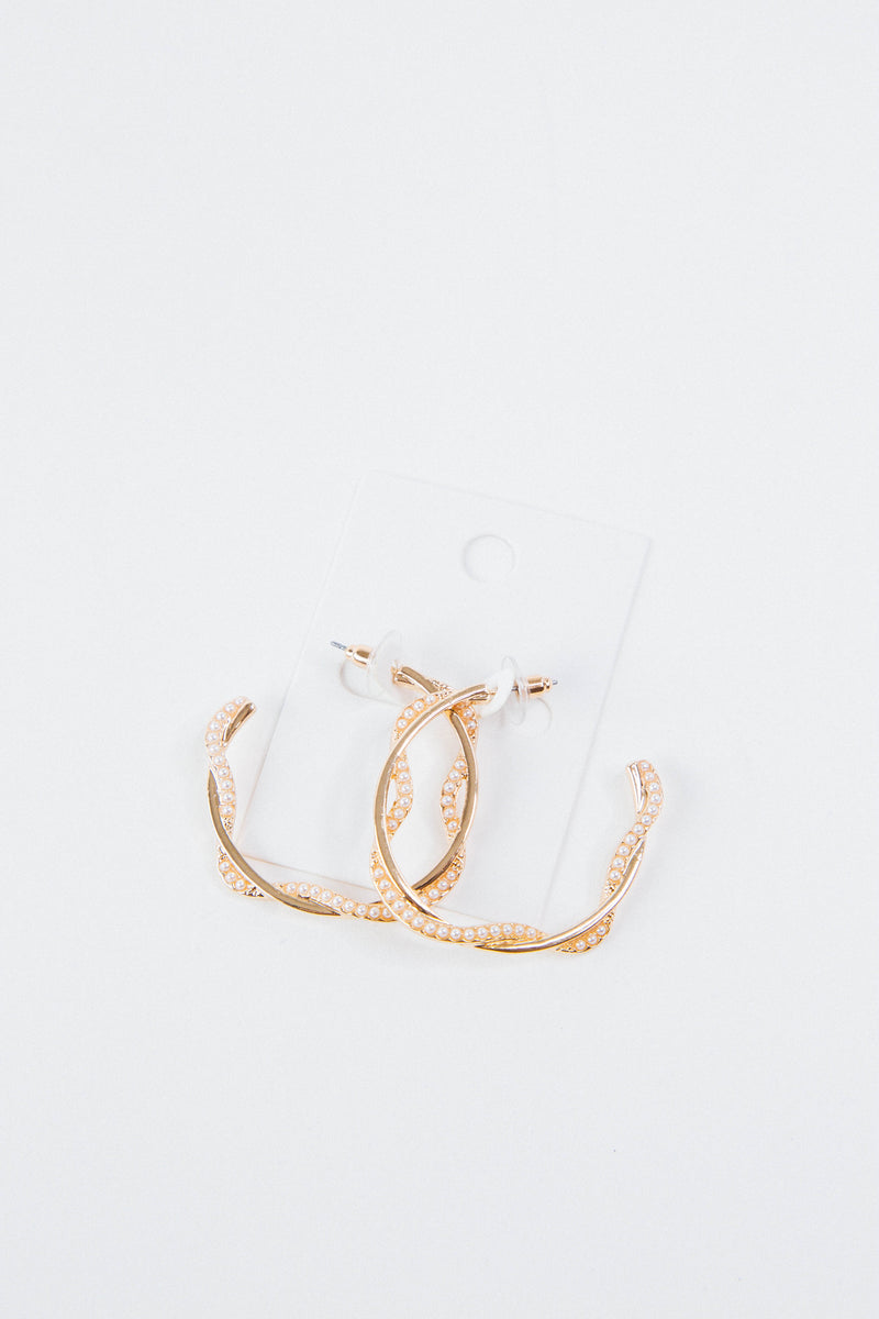 Celeste Twisted Pearl Hoops, Gold