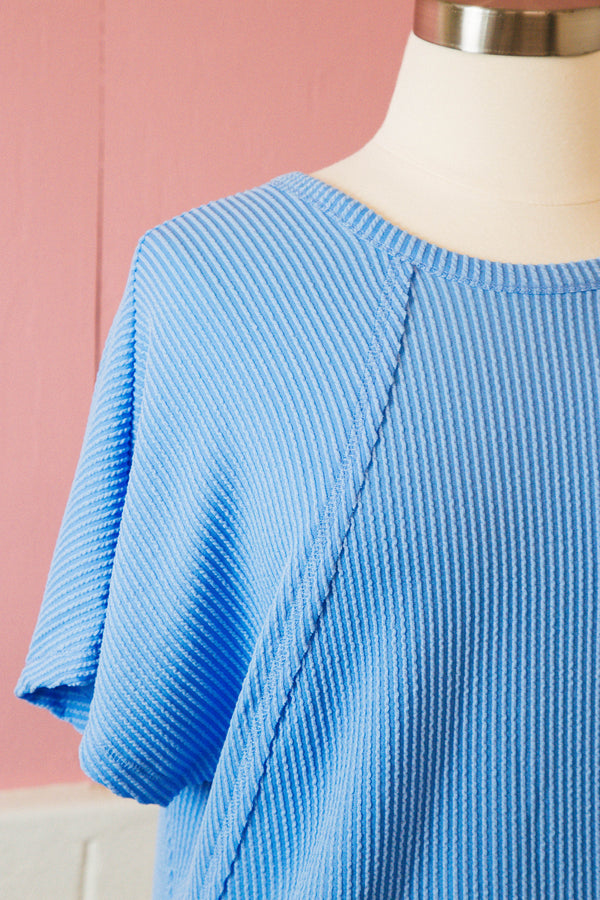 Lila Dolman Sleeve Ribbed Top, Light Blue | Plus Size