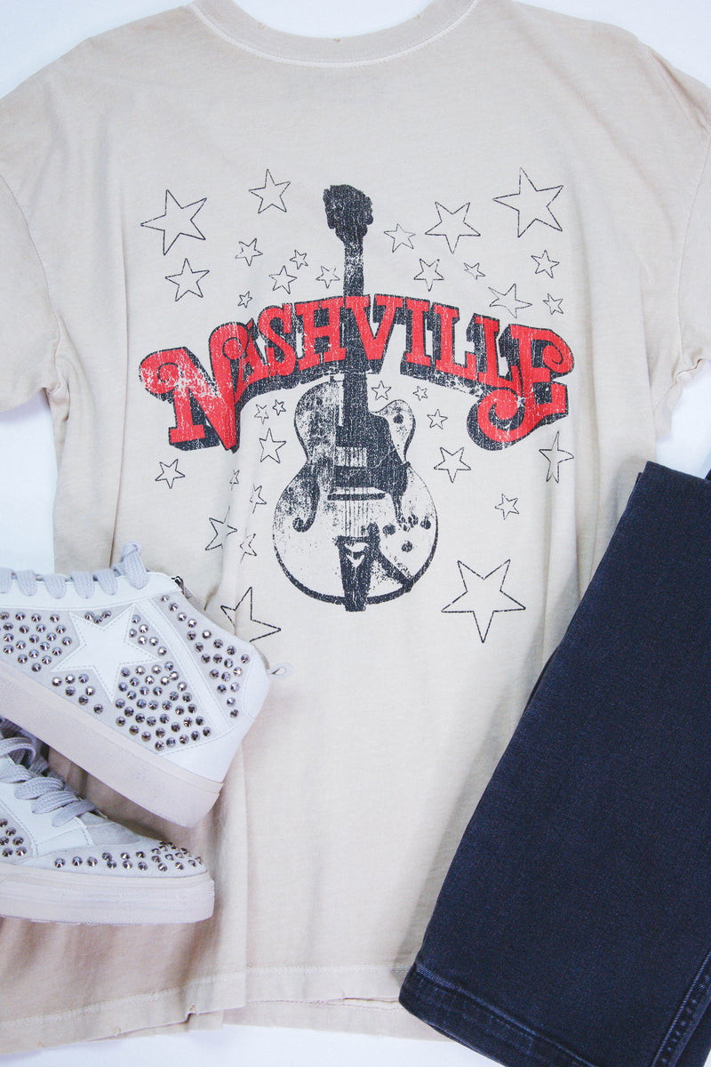 Nashville Guitar Tee, Sand | Girl Dangerous