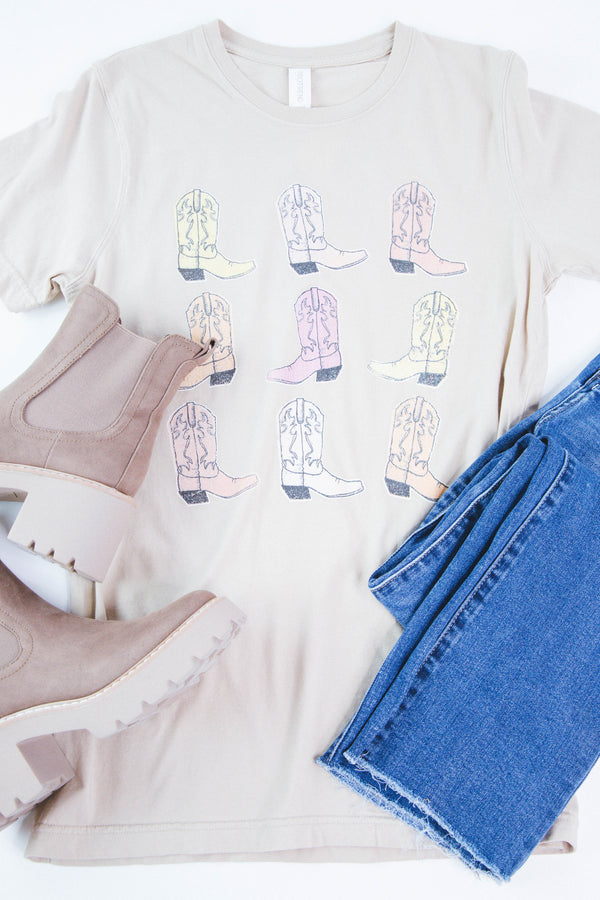 Cowboy Boots Graphic Tee, Tan