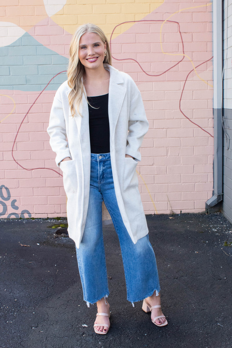 Out Of Town Open Front Coat, Ivory | Sadie & Sage