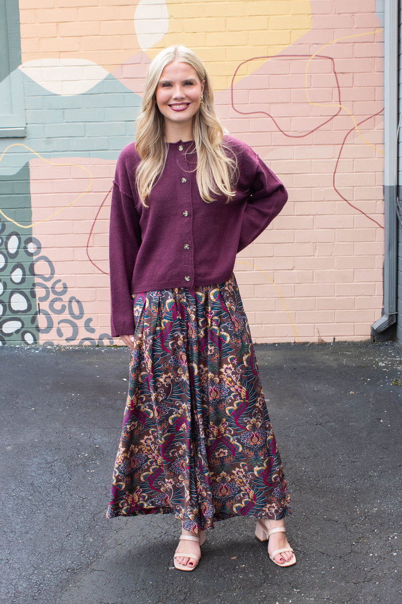 Ariah Printed Elastic Waist Pants, Caramel Mix