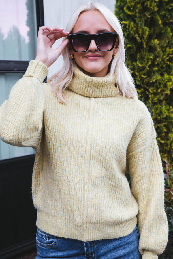 Be True Turtleneck Knit Sweater, Lime