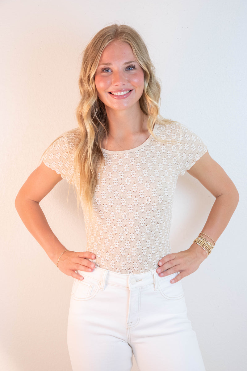 Miley Floral Lace Tee, Marzipan