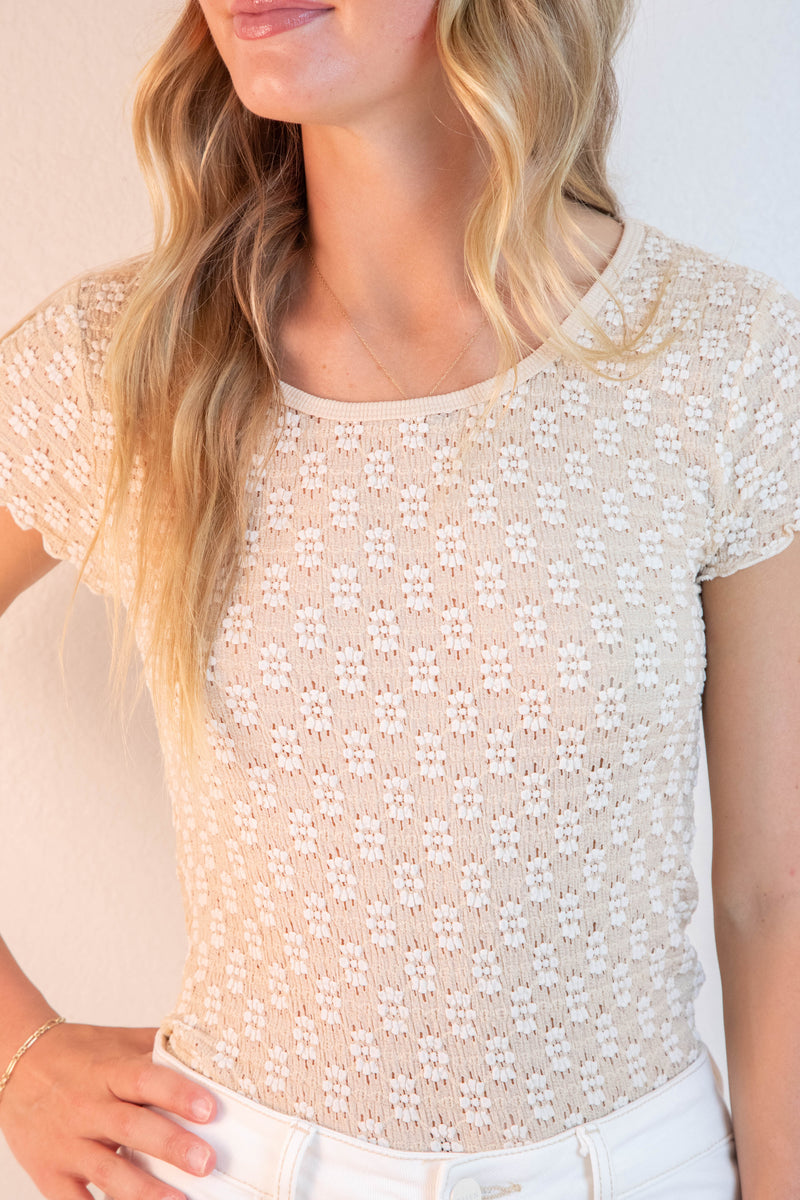 Miley Floral Lace Tee, Marzipan