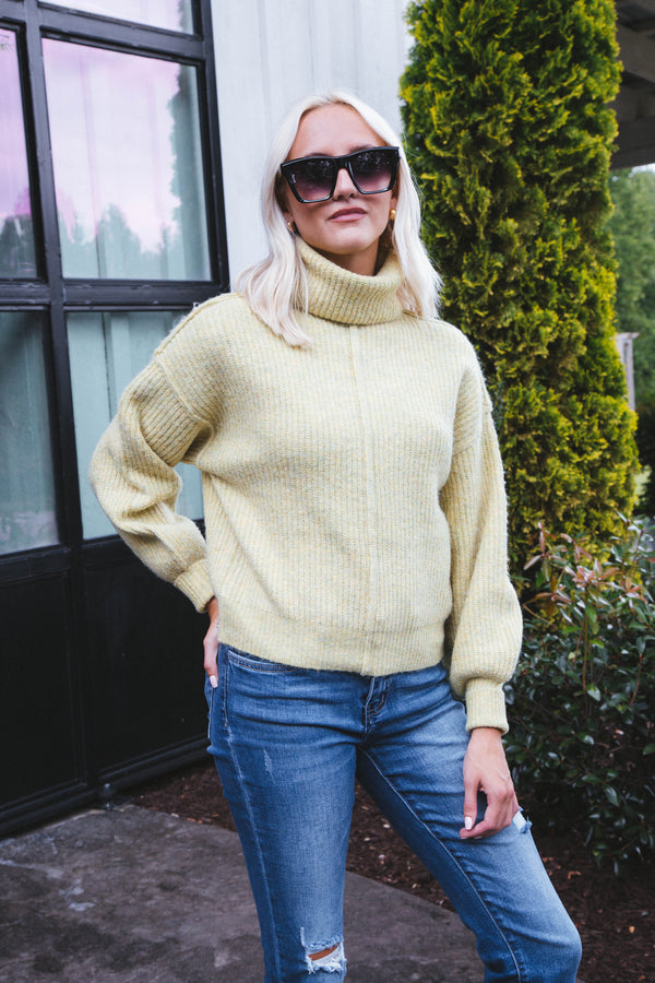 Be True Turtleneck Knit Sweater, Lime