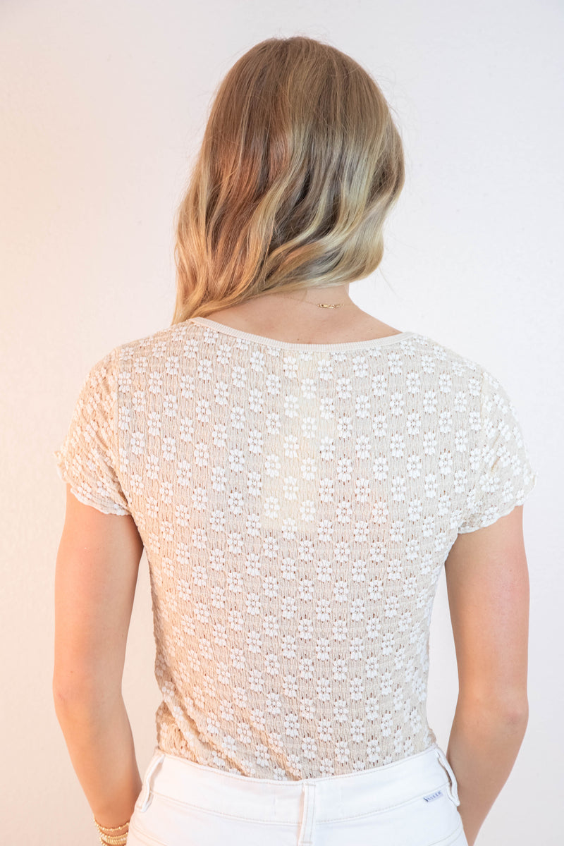 Miley Floral Lace Tee, Marzipan