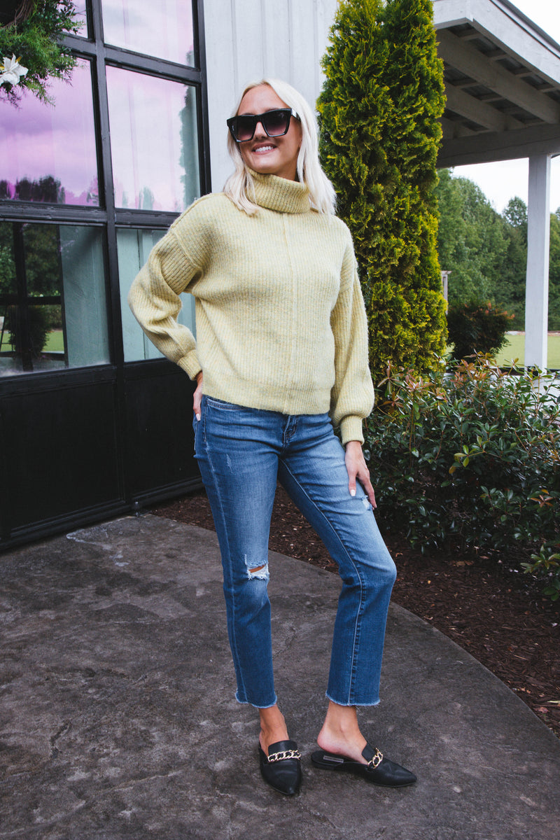 Be True Turtleneck Knit Sweater, Lime