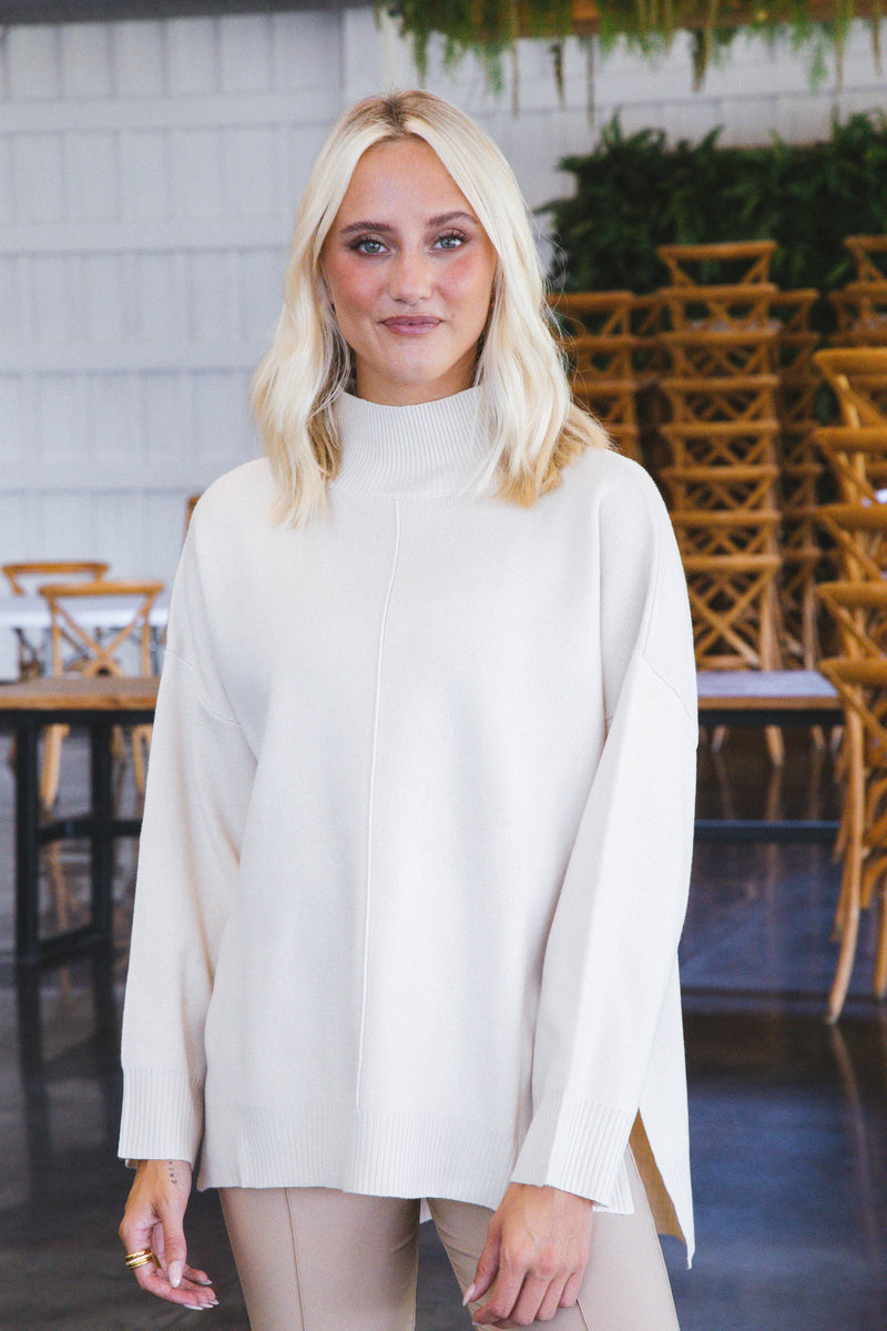 Cora Mock Neck Knit Sweater, Cream