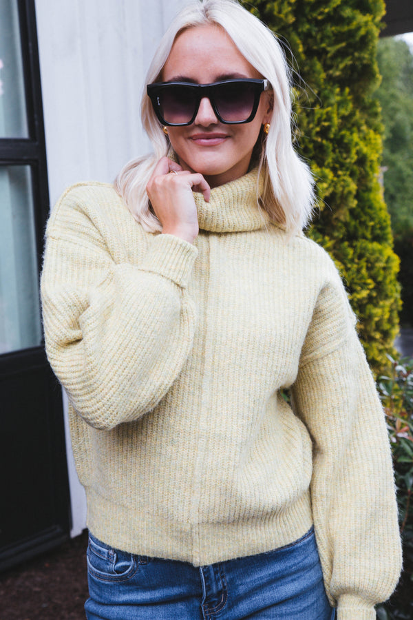 Be True Turtleneck Knit Sweater, Lime