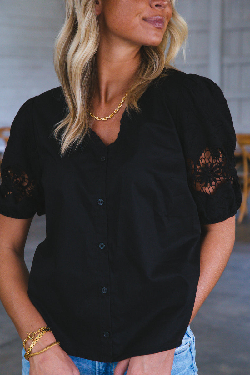 Bianca Button Front Blouse, Black | Sanctuary
