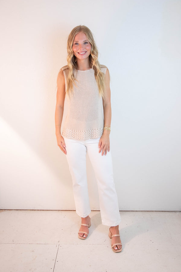 Adrienne Sleeveless Boat Neck Sweater, Milk Tea