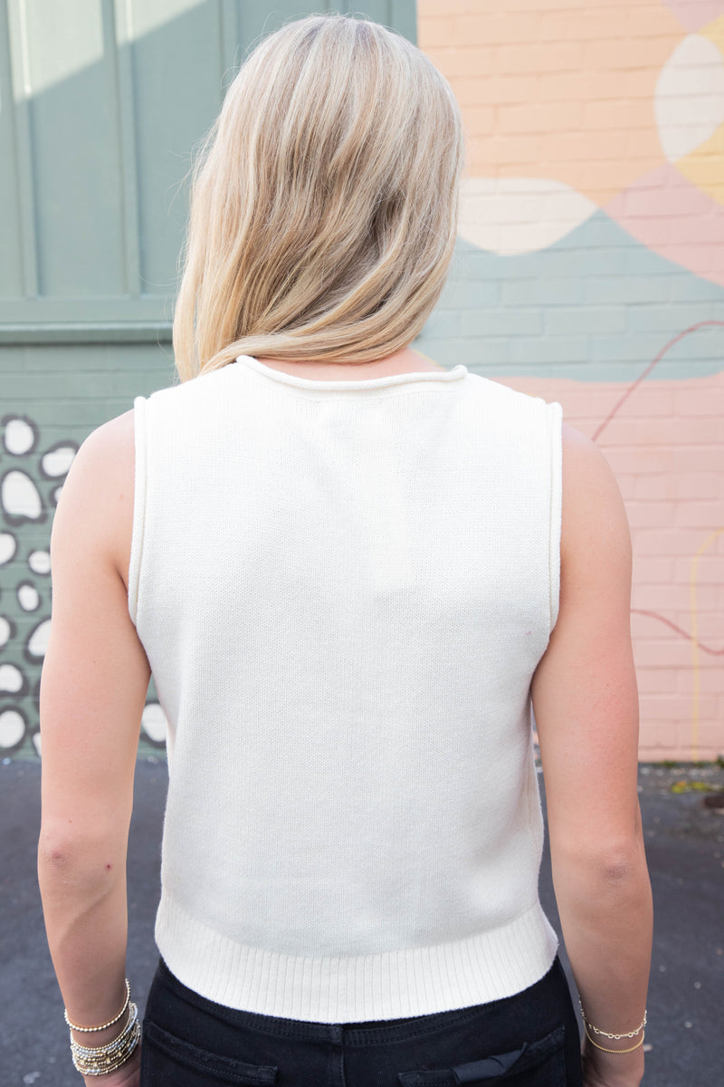 Lina Raw Edge Cardigan Vest, Cream