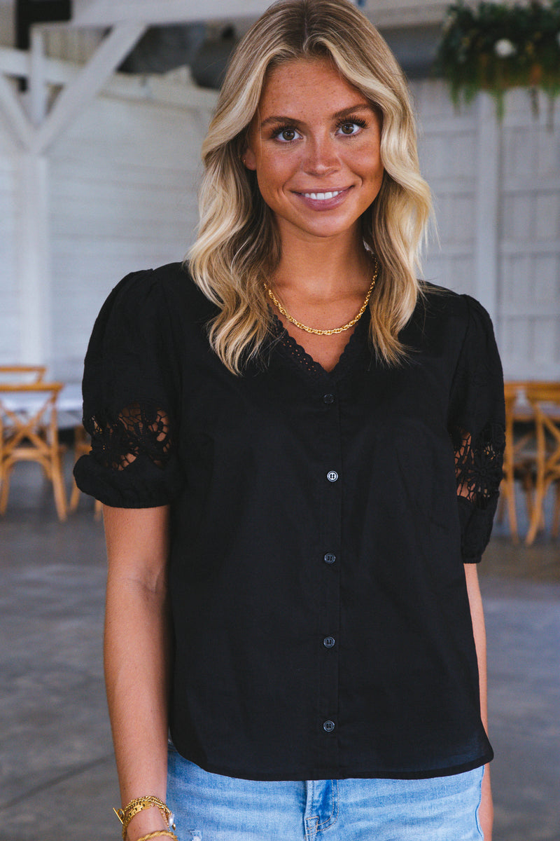Bianca Button Front Blouse, Black | Sanctuary