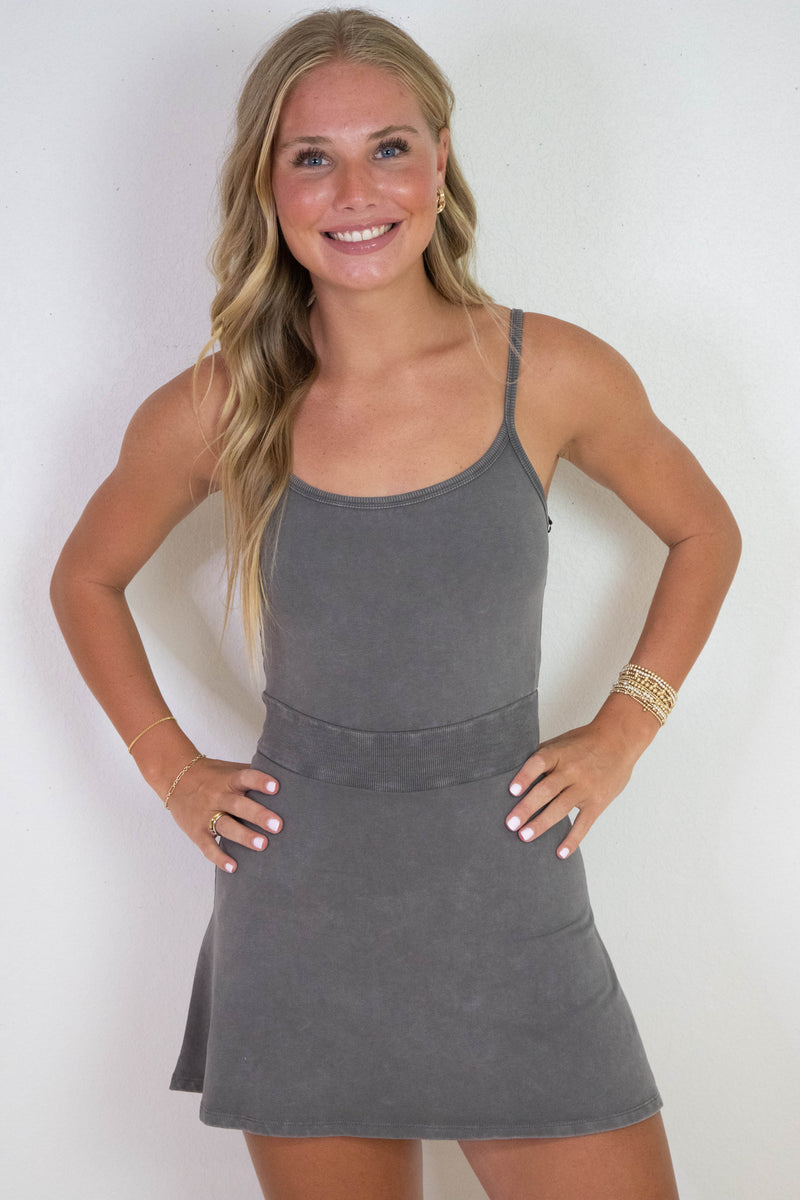Vivian Mineral Wash Cami Mini Dress, Charcoal