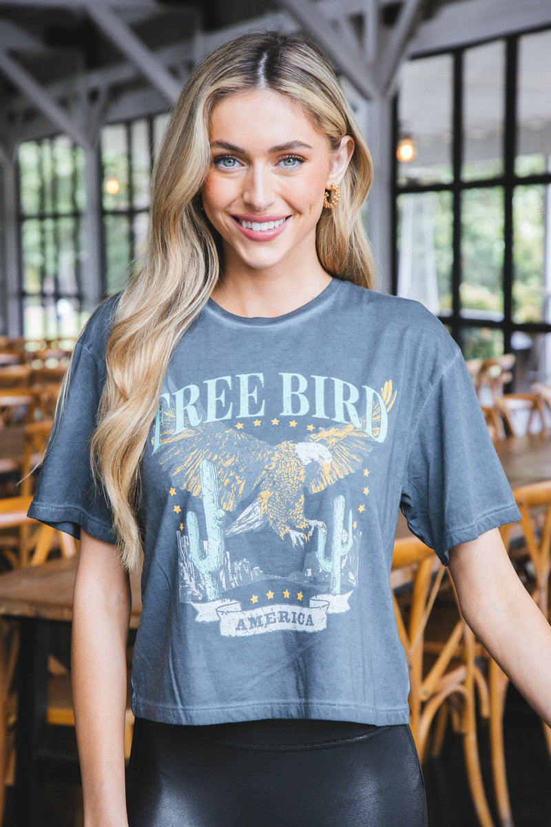 Free Bird America Cropped Tee, Black