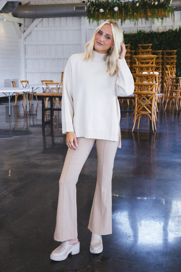 Cora Mock Neck Knit Sweater, Cream