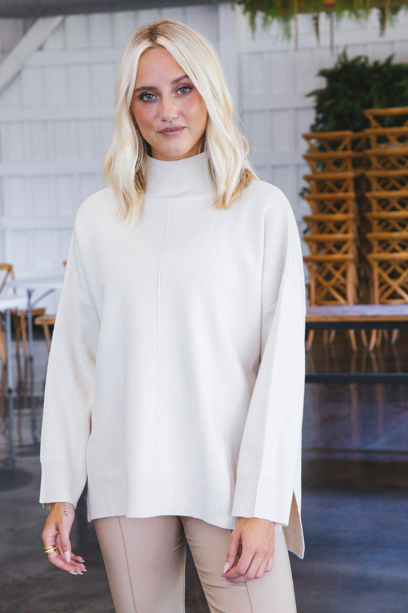 Cora Mock Neck Knit Sweater, Cream