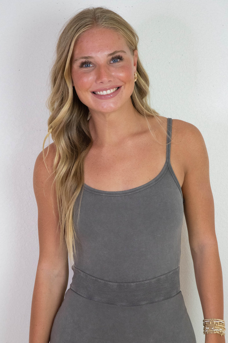 Vivian Mineral Wash Cami Mini Dress, Charcoal