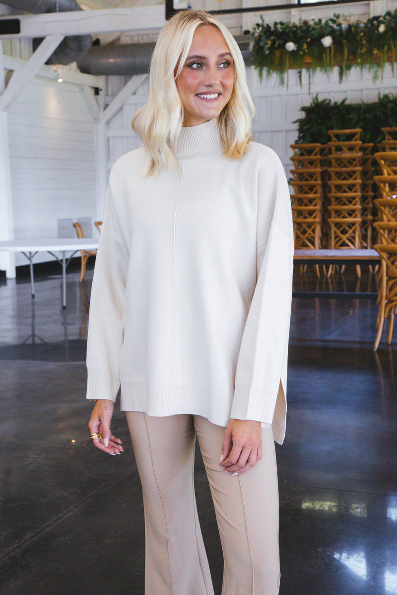 Cora Mock Neck Knit Sweater, Cream