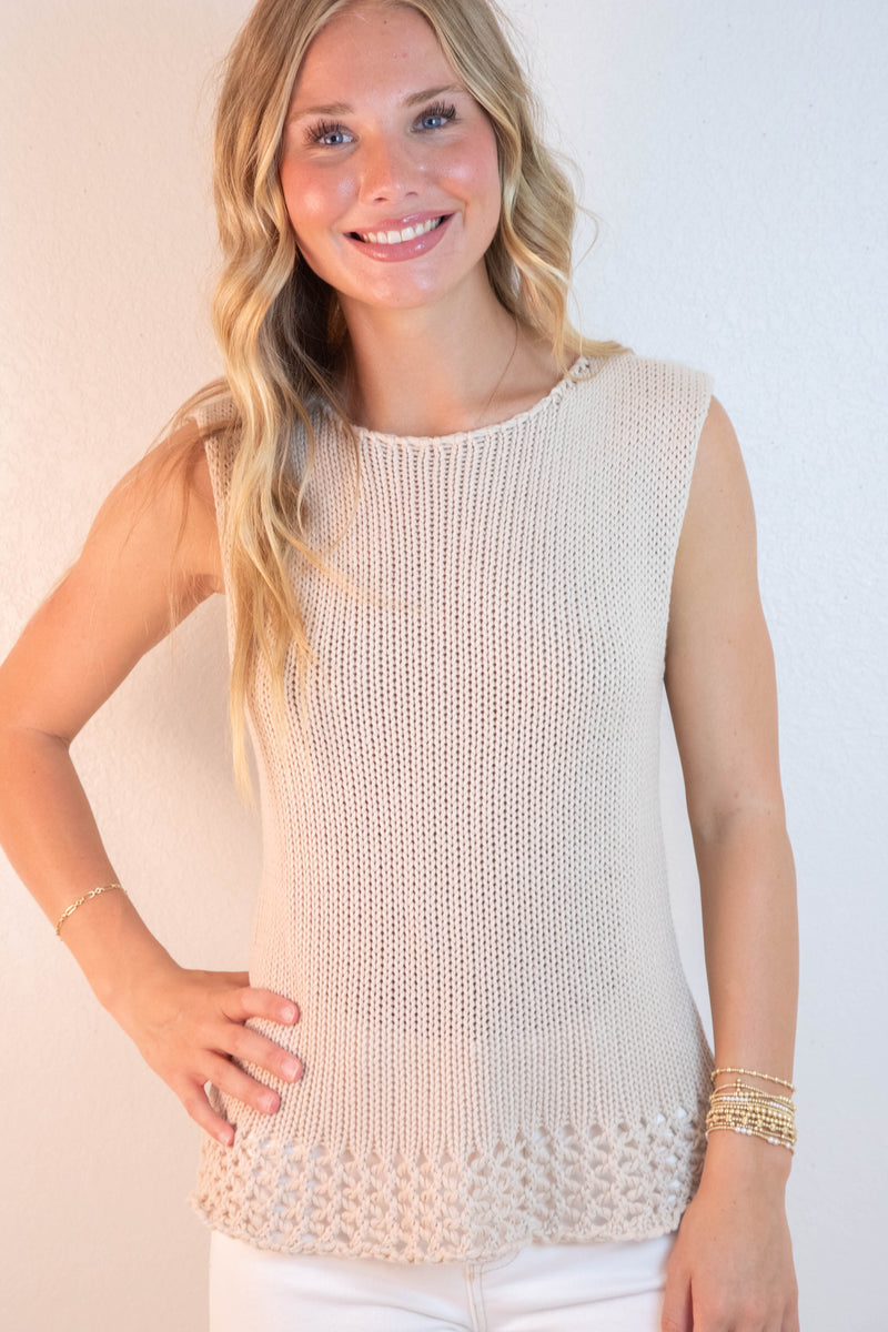 Adrienne Sleeveless Boat Neck Sweater, Milk Tea