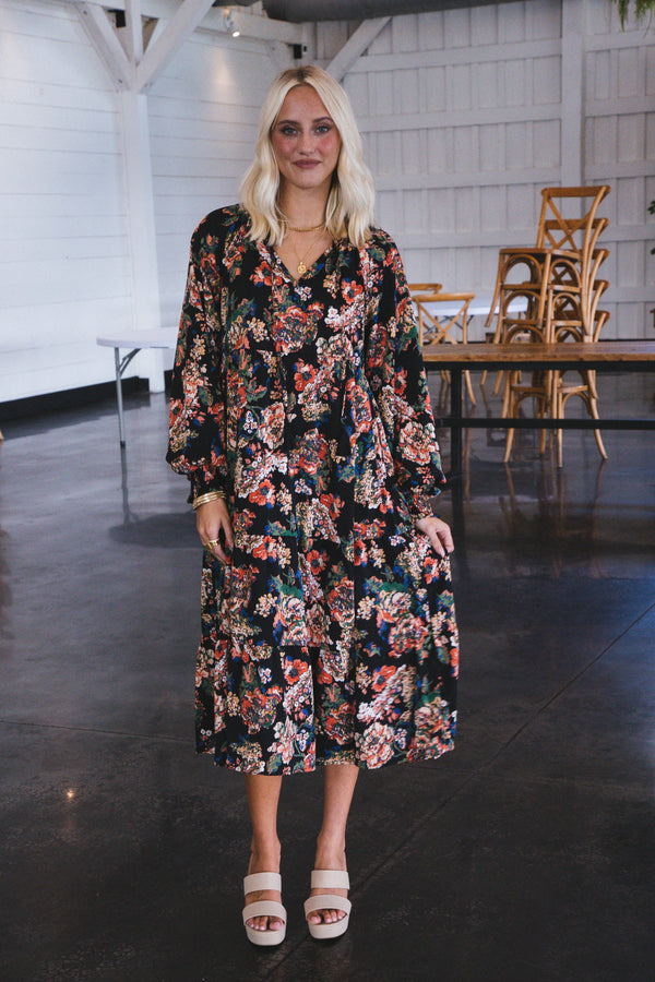 Fall Into Fashion Tiered Maxi Dress, Black